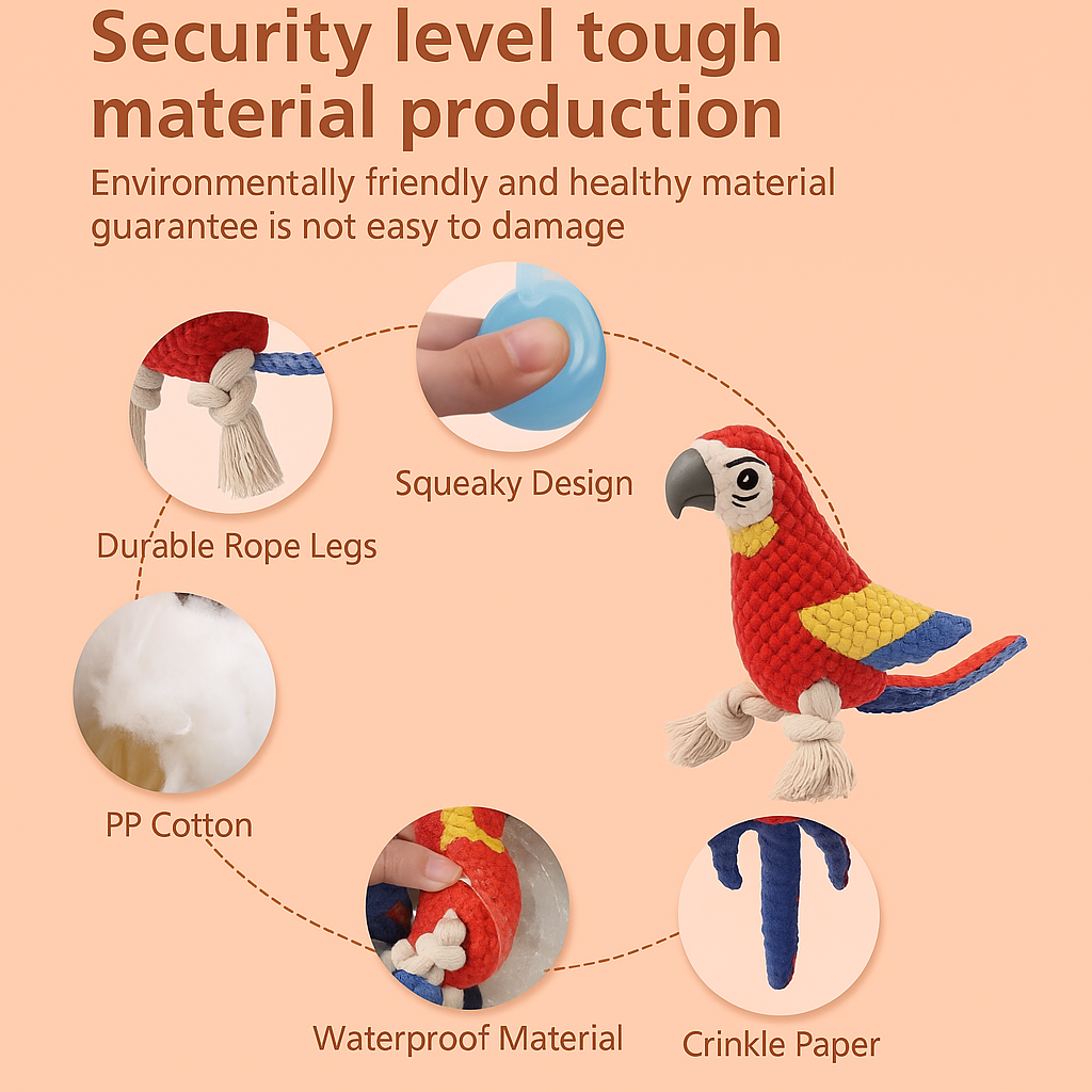 Strawberry Paws™ Pedro the Parrot – Squawk & Tug Toy
