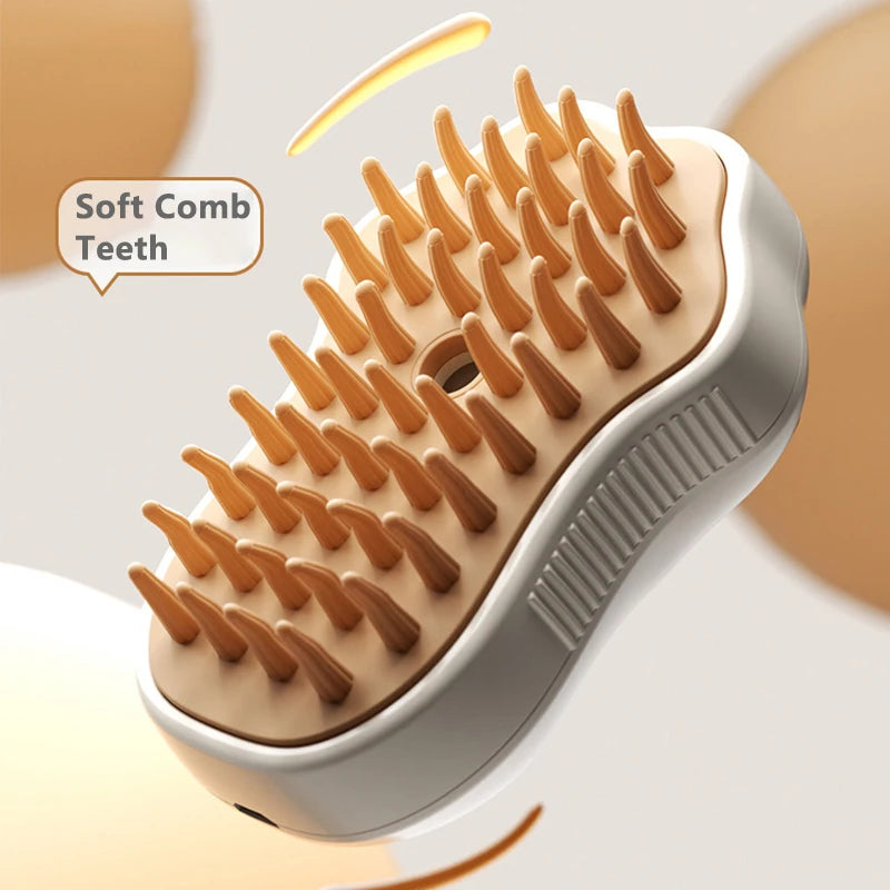 Electric Steam Brush – 3-In-1 Pet Grooming Comb with Water Spray for Cats and Dogs, USB Rechargeable