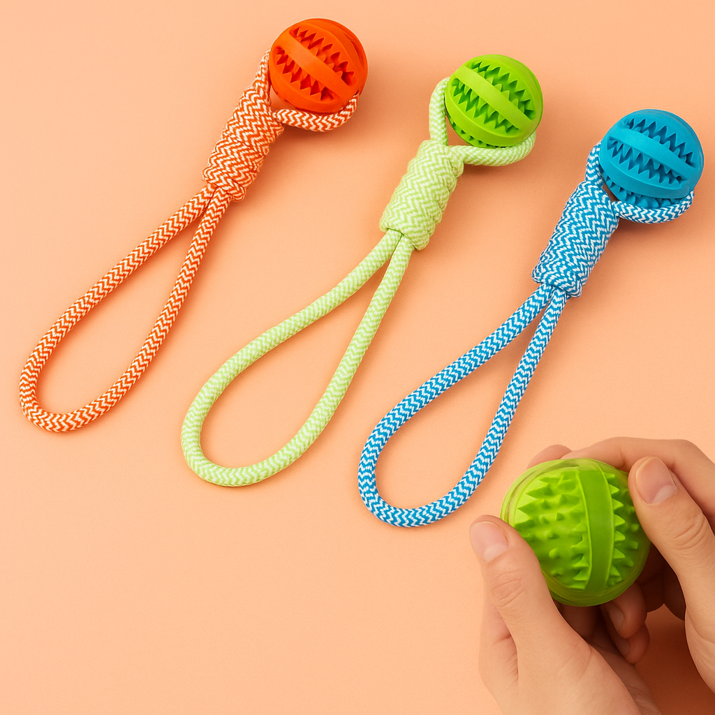 Strawberry Paws™ Tug &amp; Treat Rope Ball – Chew, Clean, and Play All Day!
