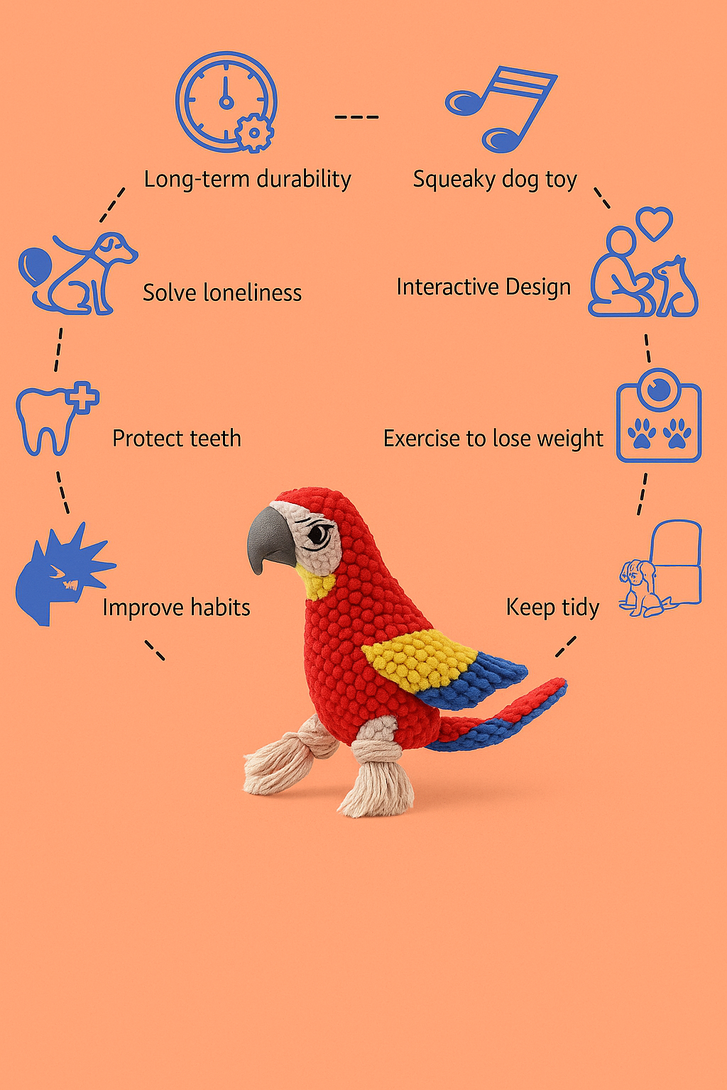 Strawberry Paws™ Pedro the Parrot – Squawk & Tug Toy