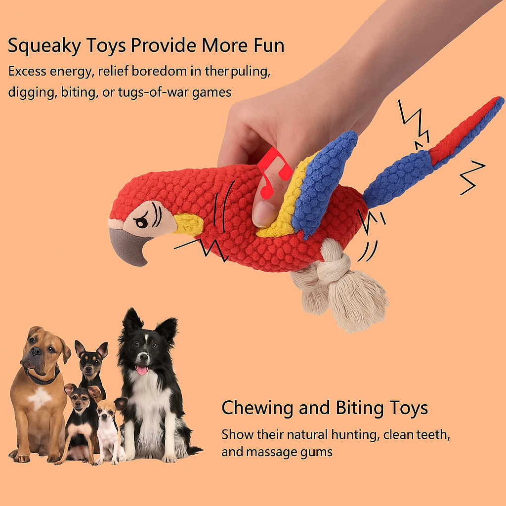 Strawberry Paws™ Pedro the Parrot – Squawk & Tug Toy