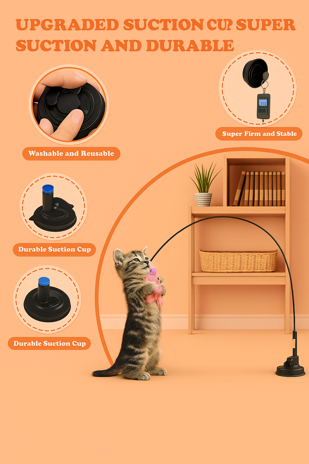 Strawberry Paws™ FeatherWhirl Cat Teaser – Stick, Swing &amp; Pounce!