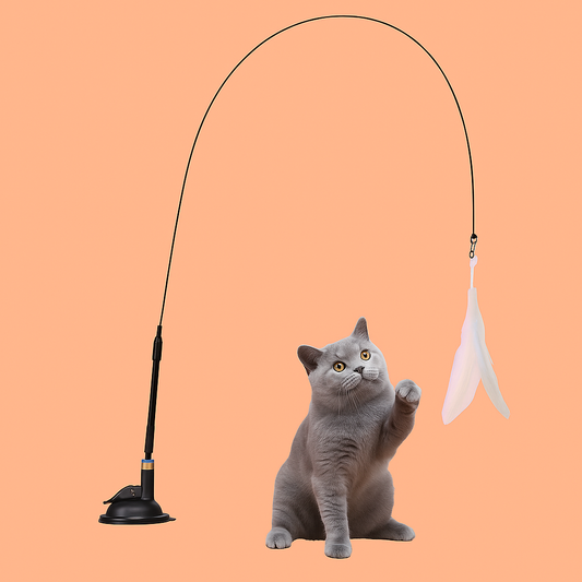 Strawberry Paws™ FeatherWhirl Cat Teaser – Stick, Swing &amp; Pounce!